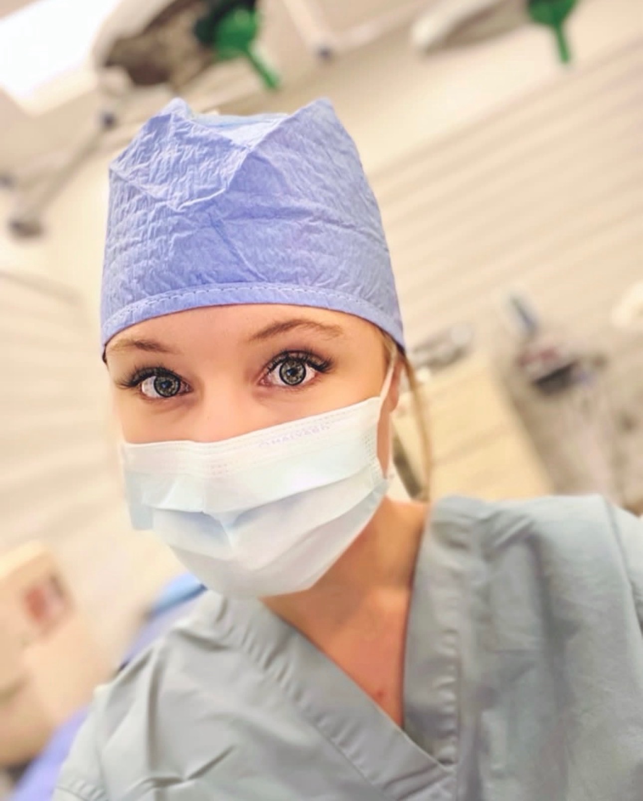 Hannah in surgical cap and mask during her nursing days at the Mayo Clinic